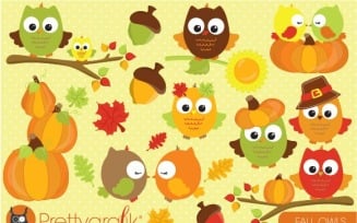 Fall Owls Clipart - Vector Image