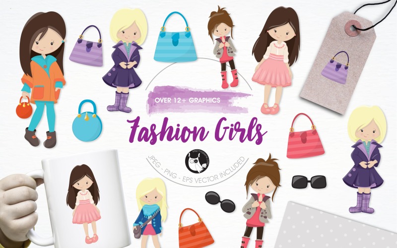 Fashion Girls Illustration Pack - Vector Image Vector Graphic