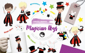 Magician Boys Illustration Pack - Vector Image