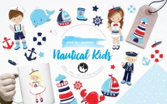 Nautical Kids Illustration Pack - Vector Image