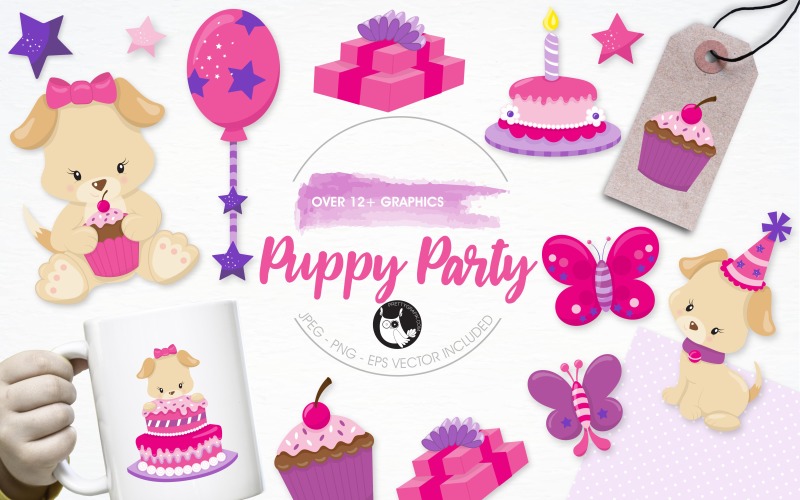 Puppy Party llustration Pack - Vector Image Vector Graphic