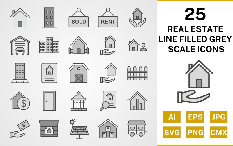 25 Real Estate Line Filled Greyscale Icon Set