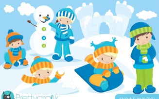 Snow Boys Clipart commercial - Vector Image