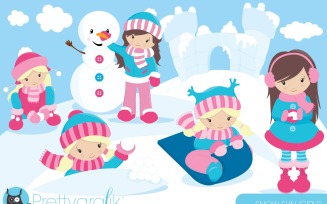 Snow Girls Clipart Commercial Use - Vector Image