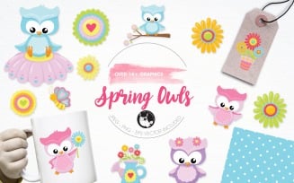 Spring Owls Illustration Pack - Vector Image