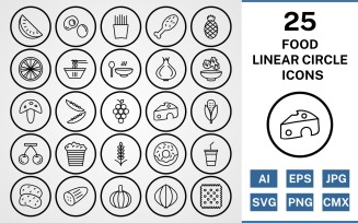 25 Food Linear Circle Icon Set