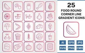 25 Food Round Corner Line Gradient Icon Set