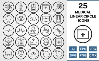 25 Medical Linear Circle Icon Set