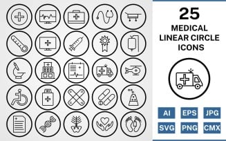 25 Medical Linear Circle Icon Set