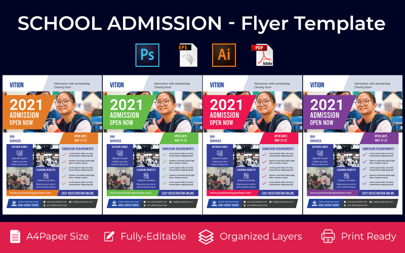 School Admission promotion flyer PSD, AI design volume-11 Corporate Identity