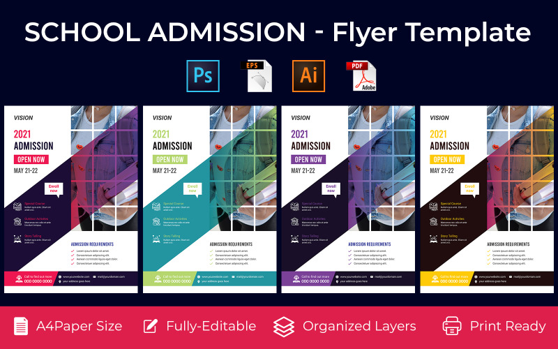 School Admission promotion flyer PSD, AI design volume-12 Corporate Identity