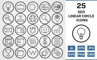 25 Seo Linear Circle Icon Set