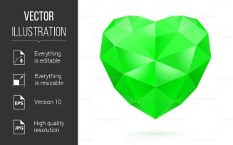 Green Polygonal Heart on White Background - Vector Image