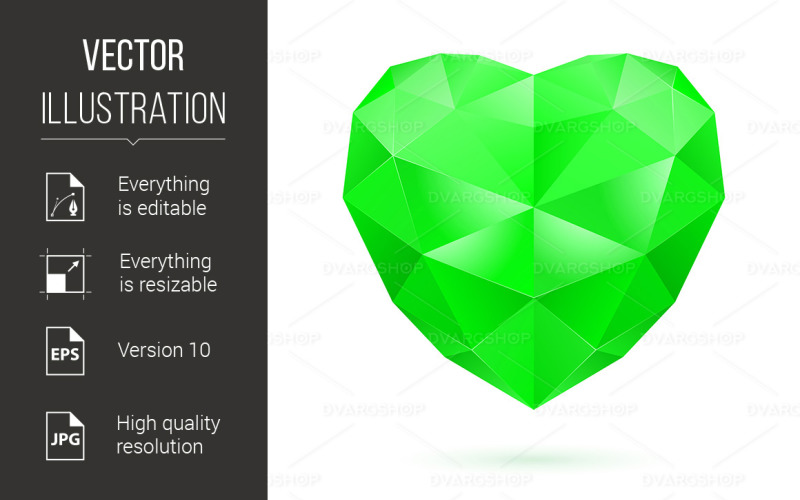 Green Polygonal Heart on White Background - Vector Image Vector Graphic