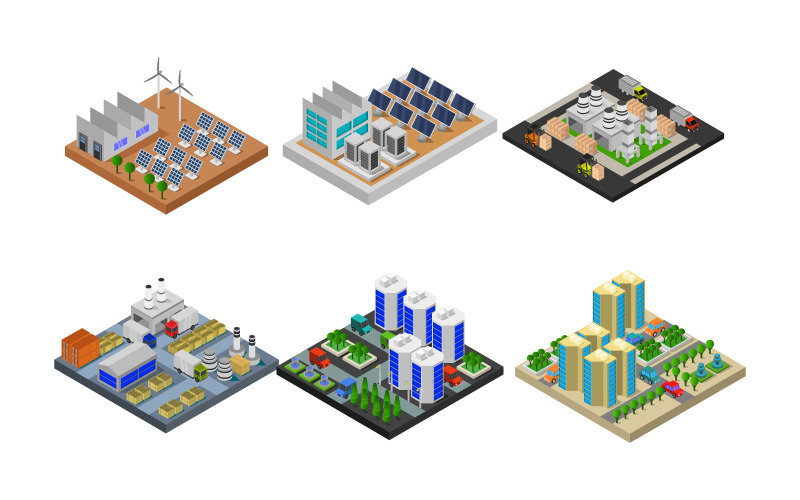 Isometric Buildings Set In - Vector Image Vector Graphic
