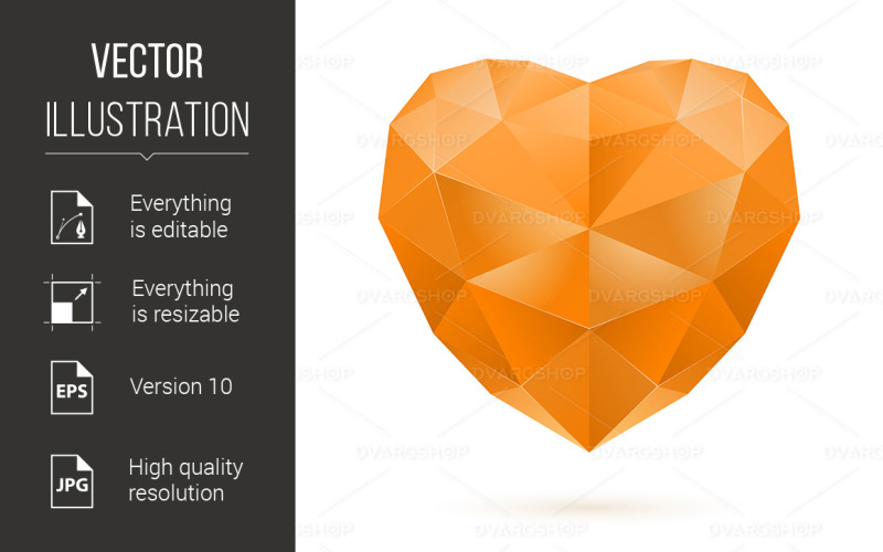 Orange Polygonal Heart on White Background - Vector Image Vector Graphic