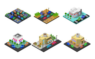 Set Of Isometric Buildings - Vector Image