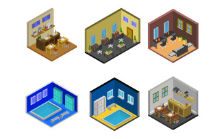 Set Of Isometric Rooms - Vector Image