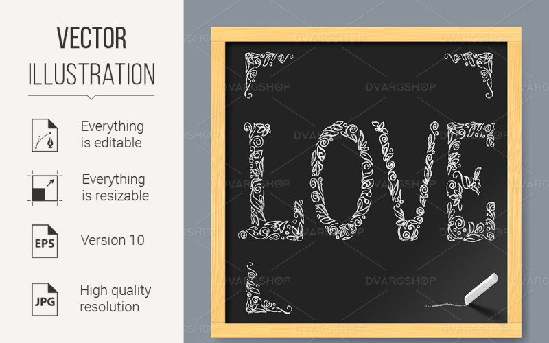 Hand-Written Chalk Love Word - Vector Image Vector Graphic