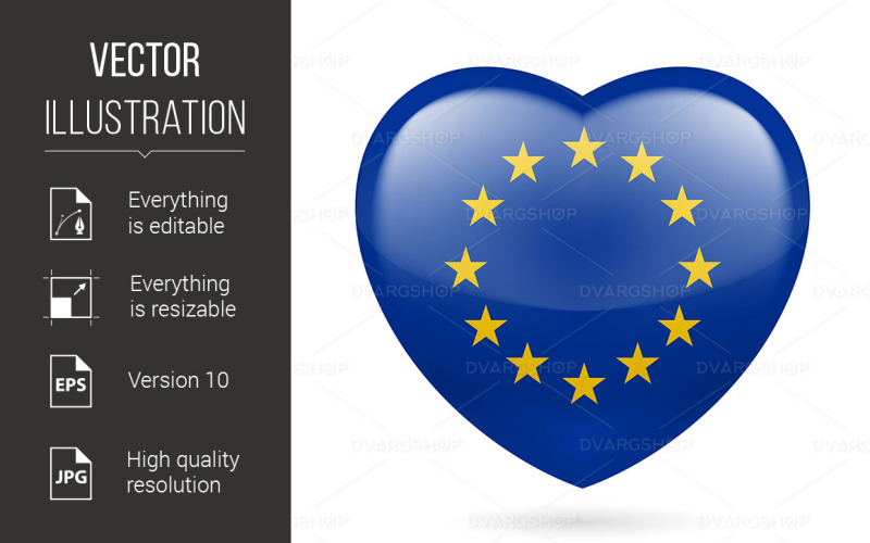 Heart with European Union flag colors - Vector Image Vector Graphic
