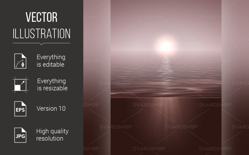 Sunshine Over Calm Water in Sepia - Vector Image Vector Graphic