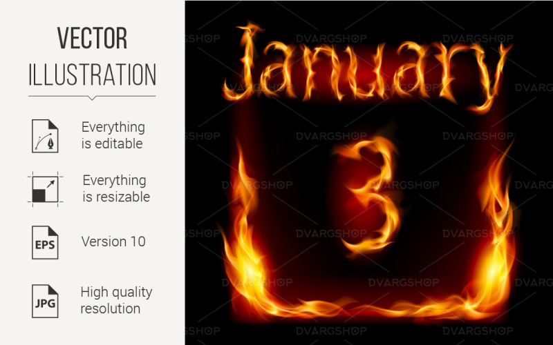 Third January in Calendar of Fire - Vector Image Vector Graphic