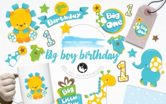 Baby boy birthday illustration pack - Vector Image