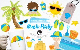 Beach party illustration pack - Vector Image