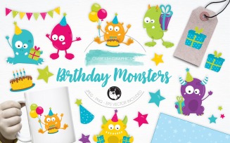 Birthday Monsters illustration pack - Vector Image