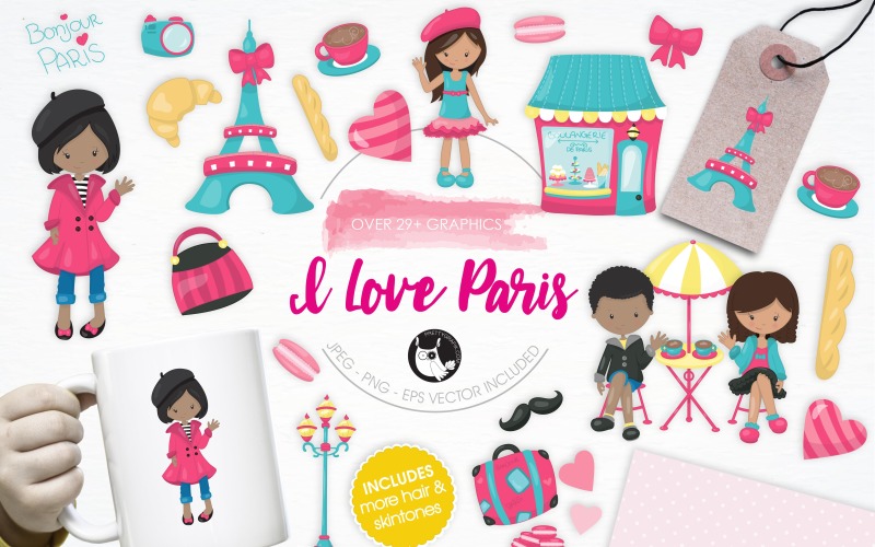 I Love Paris illustration pack - Vector Image Vector Graphic