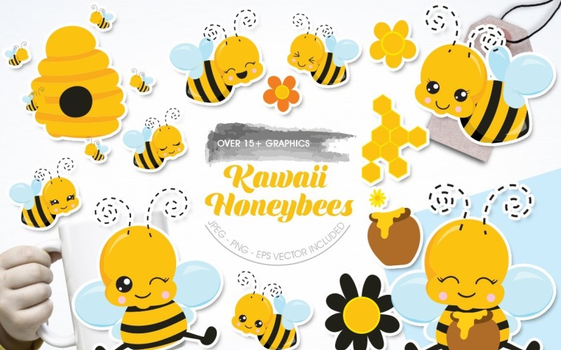Kawaii Honeybees - Vector Image Vector Graphic