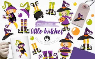 Little witches illustration pack - Vector Image