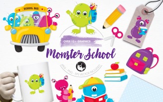 Monster school illustration pack - Vector Image
