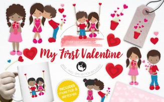 My First Valentine illustration pack - Vector Image