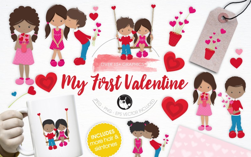My First Valentine illustration pack - Vector Image Vector Graphic