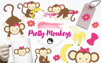 Pretty Monkeys illustration pack - Vector Image