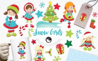 Snow Girls illustration pack - Vector Image