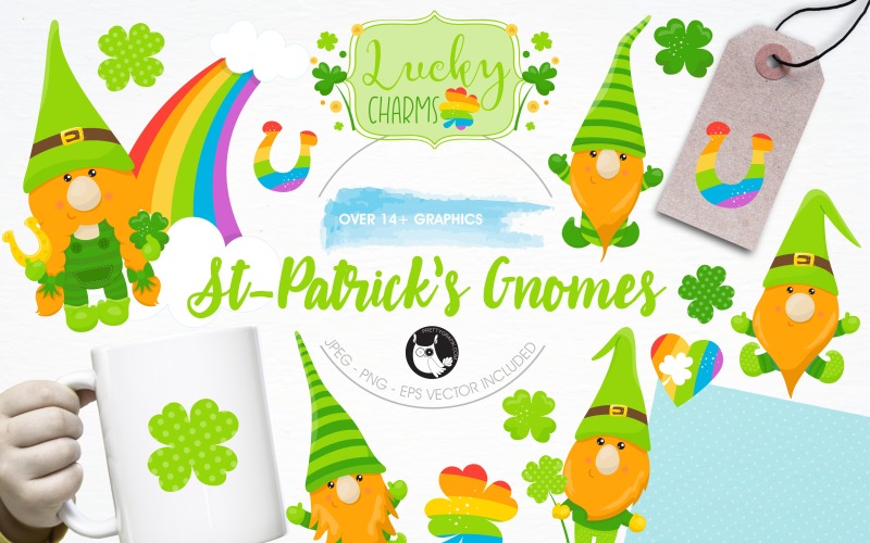 St-Patrick's gnome illustration pack - Vector Image Vector Graphic