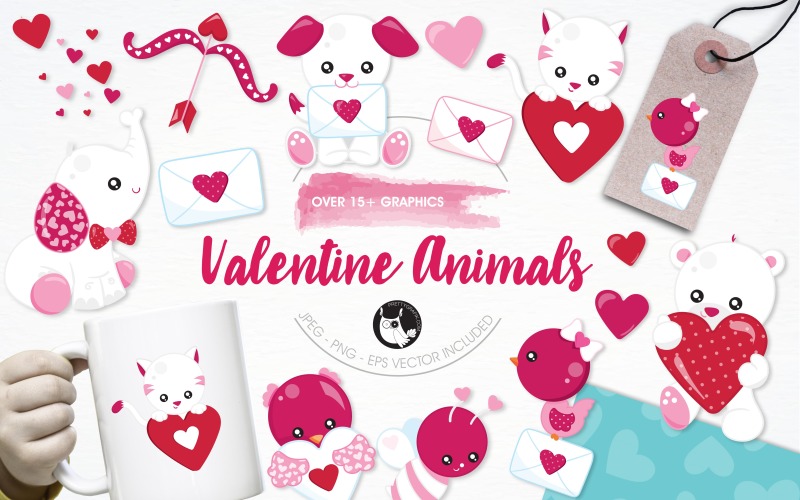 Valentine animals illustration pack - Vector Image Vector Graphic