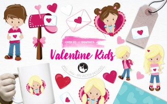 Valentine kids illustration pack - Vector Image