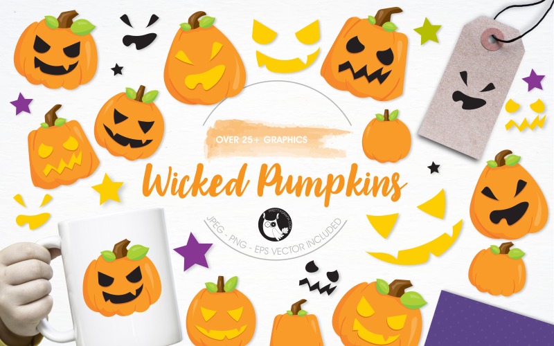 Wicked pumpkins illustration pack - Vector Image Vector Graphic