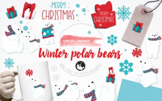 Winter polar bear illustration pack - Vector Image