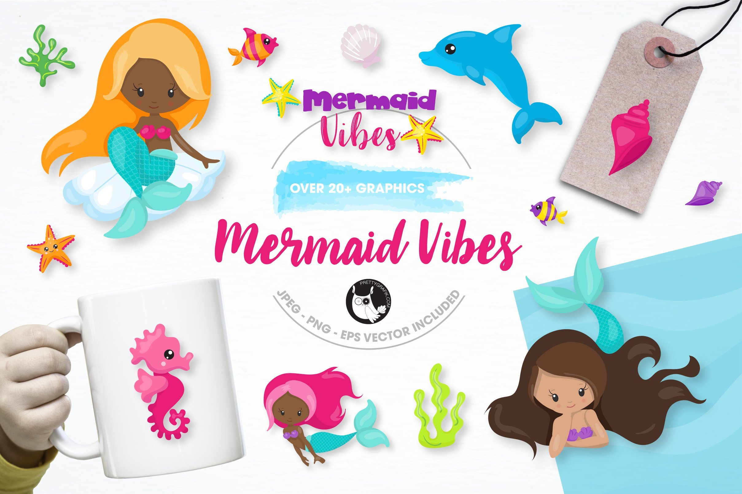 Mermaid vibes illustration pack - Vector Image