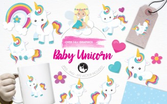 Baby unicorn illustration pack - Vector Image