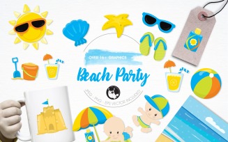 Beach party babies illustration pack - Vector Image