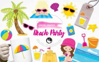 Beach party illustration pack - Vector Image