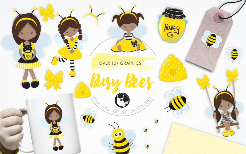Busy Bees illustration pack - Vector Image Vector Graphic