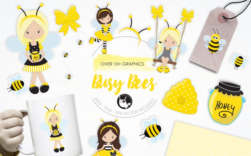 Busy Bees illustration pack - Vector Image Vector Graphic