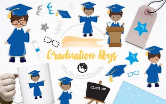 Graduation Boys illustration pack - Vector Image