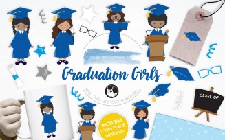 Graduation Girls illustration pack - Vector Image